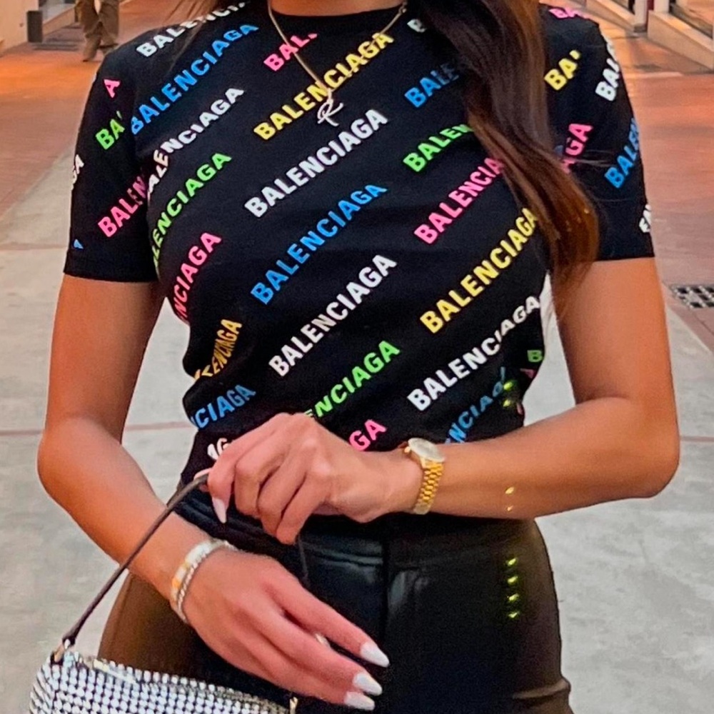 Balenciaga Knit Tee with Colorful Logo